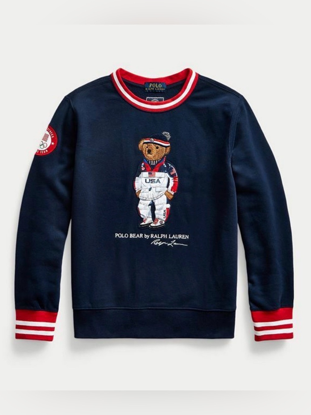 Ralph Lauren Navy Sweatshirt with Olympic USA Polo Bear and Red-Trim 3/3T